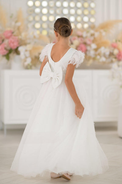 Shop Elegant Rosalie Girls Satin Pearl Tulle Dress at Blush Kids