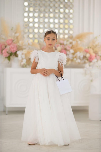 Shop Elegant Rosalie Girls Satin Pearl Tulle Dress at Blush Kids