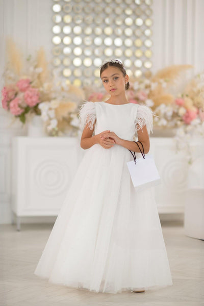 Shop Elegant Rosalie Girls Satin Pearl Tulle Dress at Blush Kids