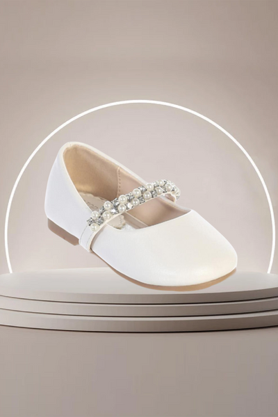 Girls Pearl Strap Ballet Flat – Communion, Flower Girl & Party Shoe