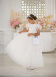 Shop Elegant Rosalie Girls Satin Pearl Tulle Dress at Blush Kids