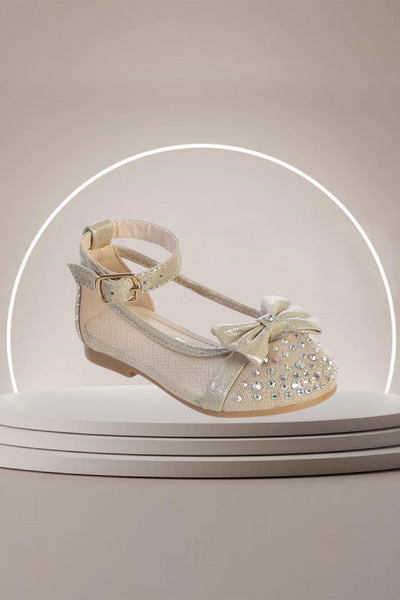 Girls Mesh Ankle Bow Flats - Silver or Rose Gold