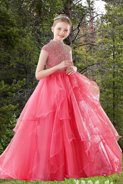 Hot Pink Beaded Ball Gown for Girls – Pageant & Special Occasion