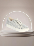 Girls Rhinestone Dress Sneakers – White Sparkle Comfort