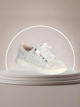 Girls White Glitter Sneakers with Satin Ribbon Laces