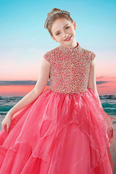 Hot Pink Beaded Ball Gown for Girls – Pageant & Special Occasion