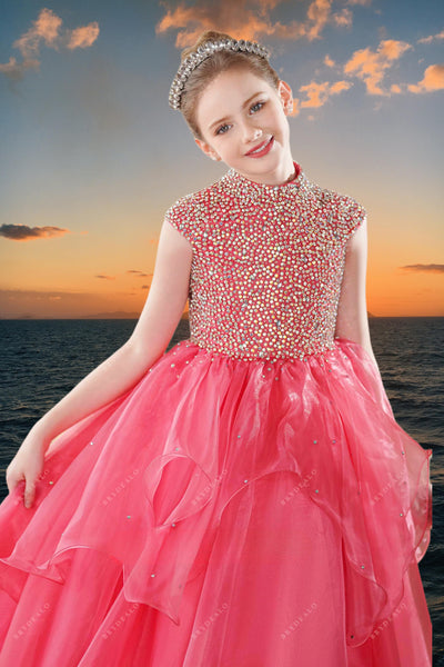 Hot Pink Beaded Ball Gown for Girls – Pageant & Special Occasion