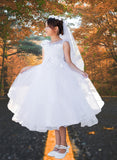 Julissa White Tea-Length Dress for Communion & Flower Girl
