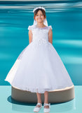 Julissa White Tea-Length Dress for Communion & Flower Girl
