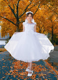Julissa White Tea-Length Dress for Communion & Flower Girl