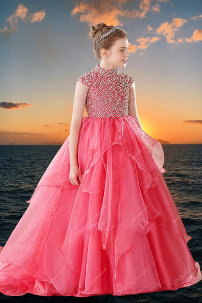 Hot Pink Beaded Ball Gown for Girls – Pageant & Special Occasion