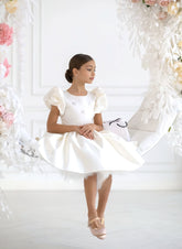 Arabella Luxe Bow Dress - Ivory Puff Sleeve Special Occasion