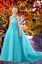Turquoise One-Shoulder Girls Pageant Dress – Brydealo Couture