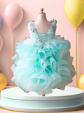 Isla Aqua Ruffle Girls Pageant Dress – Brydealo Couture