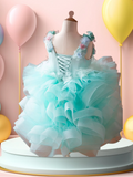 Isla Aqua Ruffle Girls Pageant Dress – Brydealo Couture