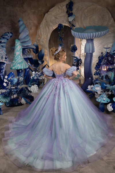 Custom Mint Lilac Princess Gown – Luxury Couture for Kids