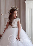 Lydia Pentelei Couture White Floral Ball Gown - Communion Dress