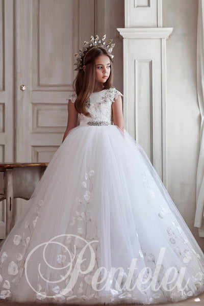 Lydia Pentelei Couture White Floral Ball Gown - Communion Dress