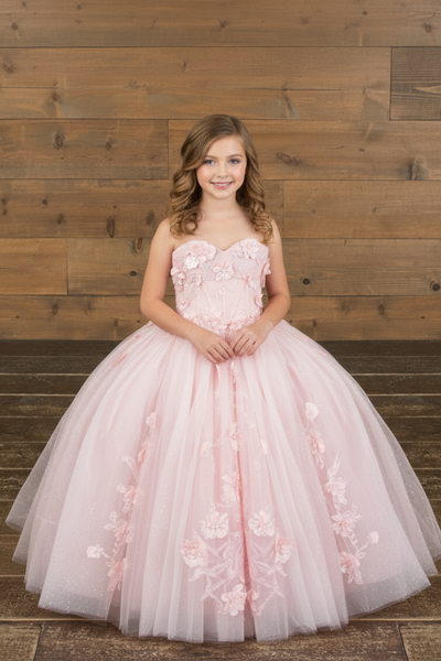Girls Glitter Tulle Corset Pageant Ballgown