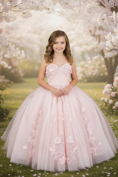 Girls Glitter Tulle Corset Pageant Ballgown