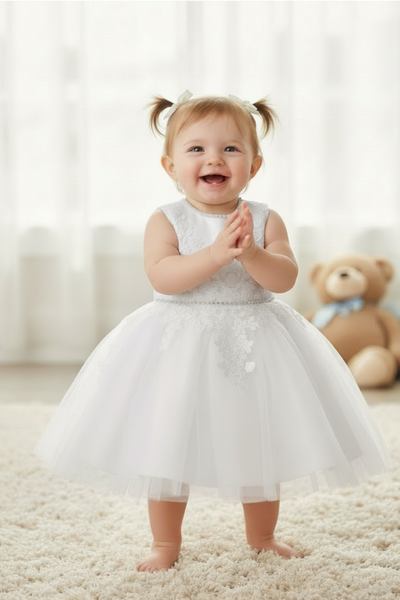 Baby Lace Party Dress with Bow – White or Ivory