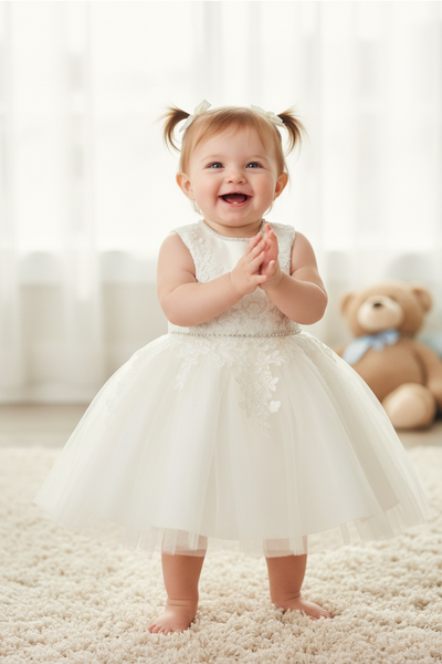 Baby Lace Party Dress with Bow – White or Ivory