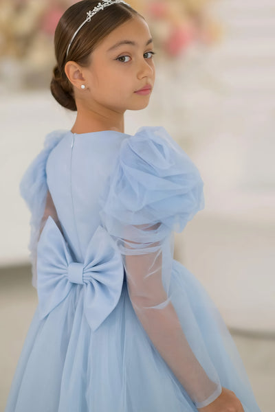 Celestina Azure Gown – Blue Tulle Couture Dress for Girls