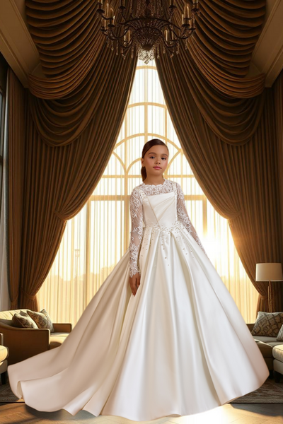 Pentelei Couture Satin & Lace Communion Dress