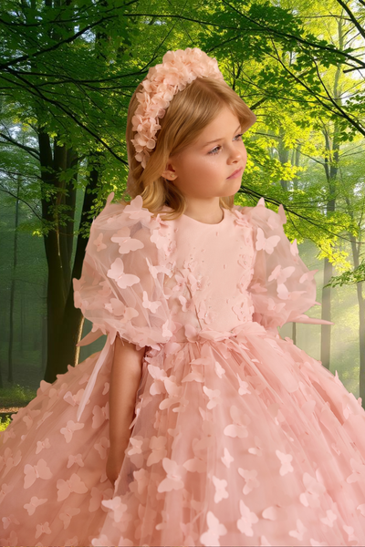 Elara Bloom | Pentelei Couture Pink Butterfly Dress