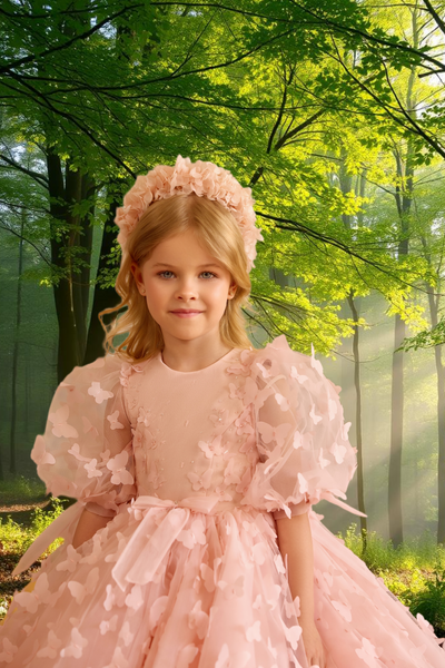 Elara Bloom | Pentelei Couture Pink Butterfly Dress