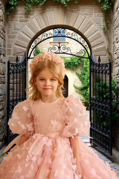 Elara Bloom | Pentelei Couture Pink Butterfly Dress