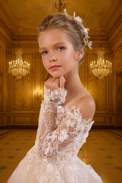 Luxury Off-Shoulder Communion Dress | Pentelei Couture