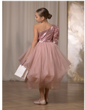 Rosalia Girls Dress - Sequined Asymmetric Gown with Tulle Skirt