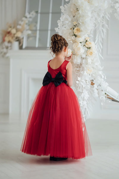 Carmella Rouge Gown - Red Satin & Tulle Girls Special Occasion Dress with Bow