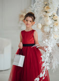 Carmella Rouge Gown - Red Satin & Tulle Girls Special Occasion Dress with Bow