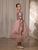 Rosalia Girls Dress - Sequined Asymmetric Gown with Tulle Skirt
