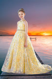 Yellow Sequin Floral Pageant Dress - Brydealo Couture