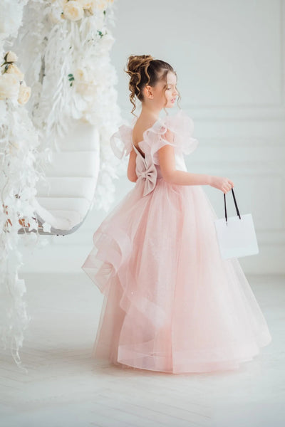 Hadlee Blush Ruffle Gown – Girls Pageant & Special Occasion
