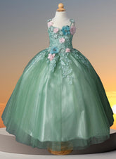 Ophelia 3D Floral Embroidered Flower Girl Dress - Elegant Occasion Dresses