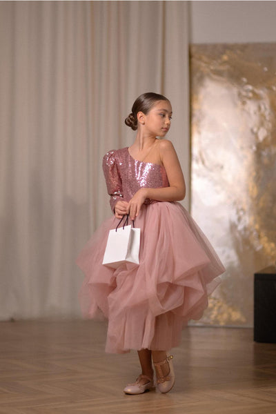 Rosalia Sequin Tulle Pageant Dress – Blush Pink Hi-Lo