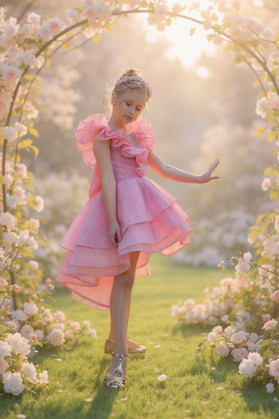 Seraphina Blossom Gown | Couture Pink Hi-Lo Girls Dress