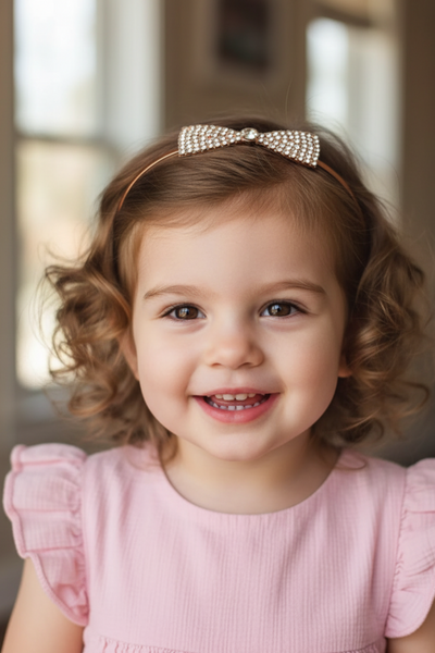 Rose Gold Rhinestone Bow Headband for Girls