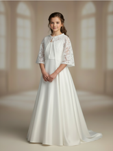 Girls Rosalie Lace Ribbon Cape in White