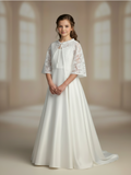 Girls Rosalie Lace Ribbon Cape in White