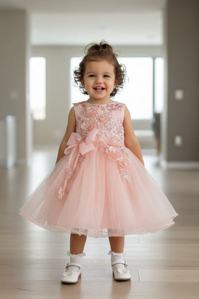 Crystal Tulle Baby Pageant Dress with 3D Flowers