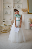 Aurelia Mint Bow Couture Dress | Girls Tulle Gown