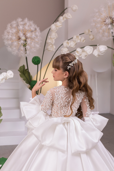 Ivory Girls Couture Pageant Communion Gown | Flower Girl Ball Dress