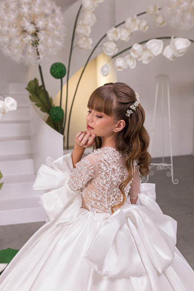 Ivory Girls Couture Pageant Communion Gown | Flower Girl Ball Dress
