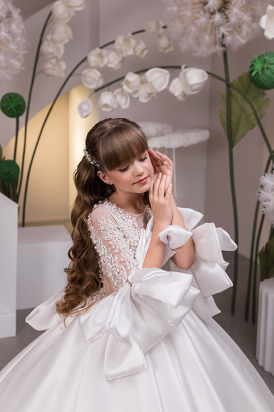 Ivory Girls Couture Pageant Communion Gown | Flower Girl Ball Dress