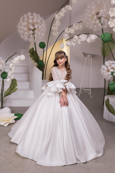 Ivory Girls Couture Pageant Communion Gown | Flower Girl Ball Dress